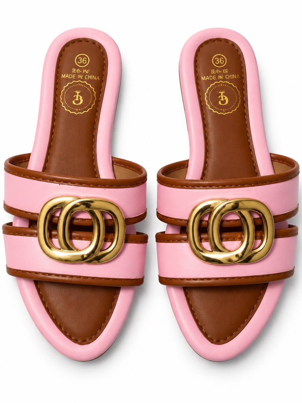Women’s Slide Sandals with Gold Buckle - Pink